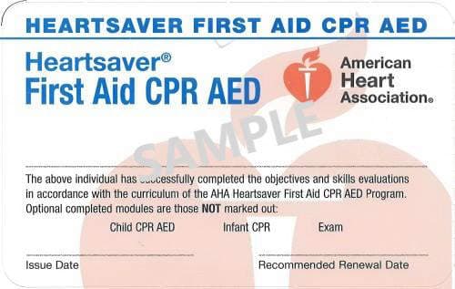 深圳AHA急救培训官方证书样式（纸质证书）